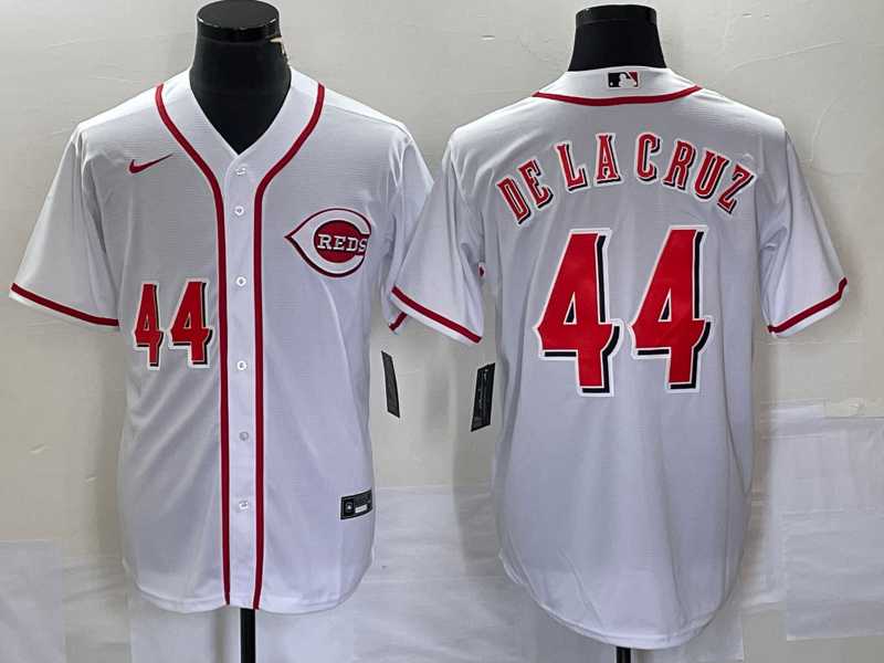 Men%27s Cincinnati Reds #44 Elly De La Cruz Number White Cool Base Stitched Baseball Jersey1